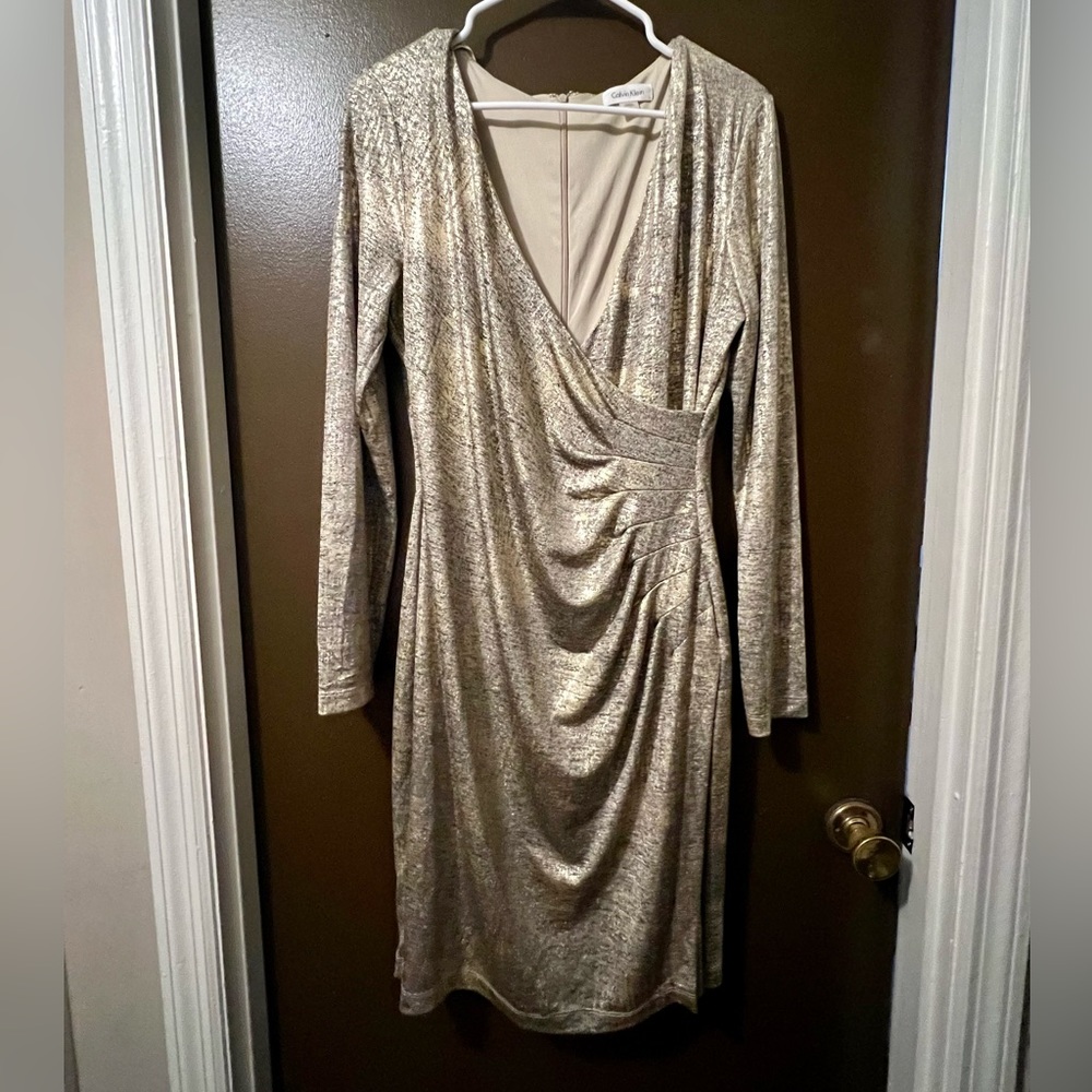 Calvin Klein Gold Metallic Formal Dress